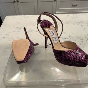 Jimmy Choo. Snake skin pink and black. 38 1/2 euro. 8.5. Never worn. No box